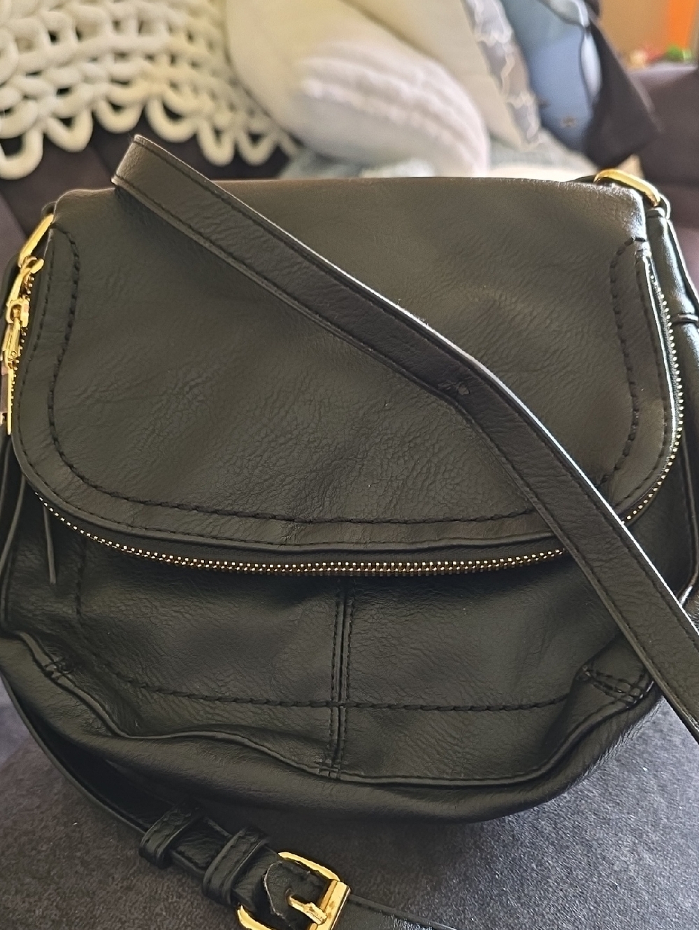 Antik Kraft Black Leather Crossbody Bag - Small TLC Inside